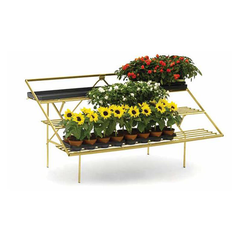 Puesto plegable con repisas