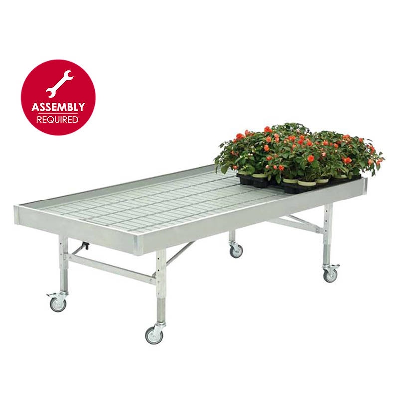 Ready-to-assemble fixed water tables in aluminum on wheels