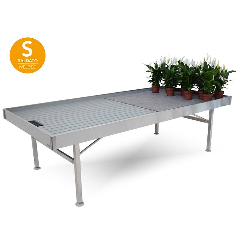 Mesa soldada en aluminio, Dimensión: 1225 x 2530 mm, Altura: h 550 mm, Paquete: 16 piezas