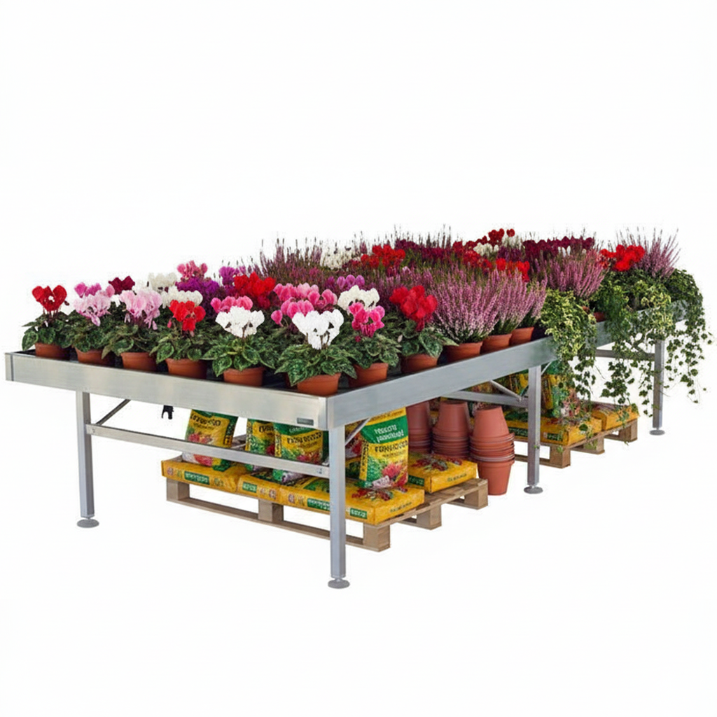 Bancs soudés en aluminium, Dimension: 1625 x 3030 mm, Hauteur: h 750 mm, Paquet: 16 pièces