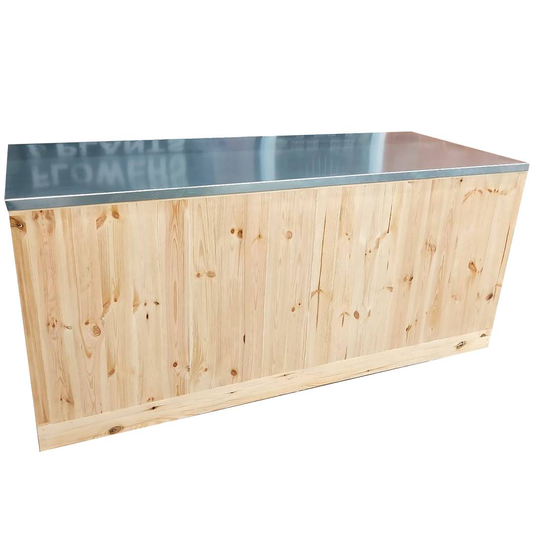 Verpackungsarbeitsplatz aus Naturholz mit Arbeitsplatte aus verzinktem Blech, Größe: 200 x 80 cm, Höhe: h 100 cm, Packung: 1 Stück
