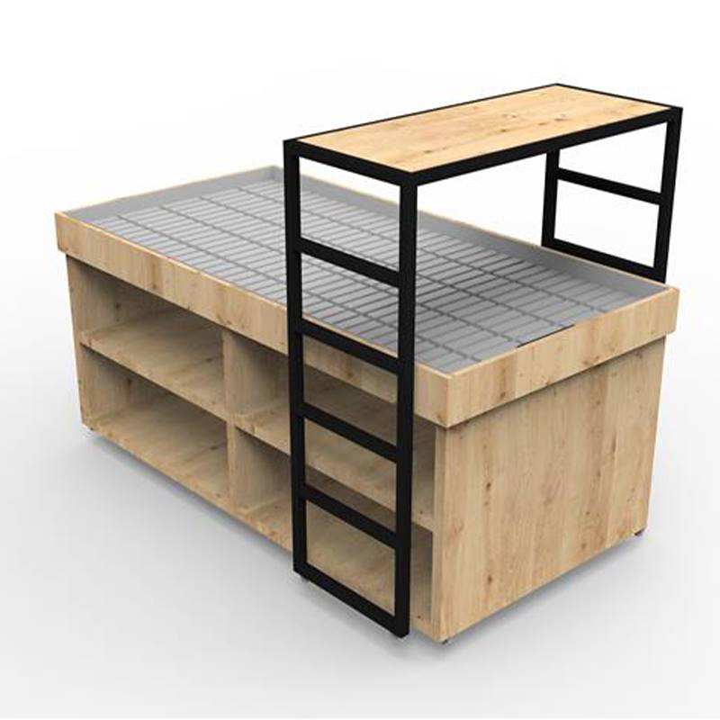 Estante elevado tipo puente en madera natural con marco de hierro pintado en negro, Dimensión: 130 x 60 cm, Paquete: 4 piezas