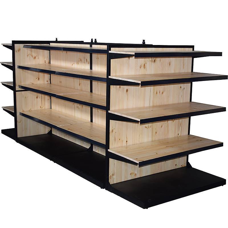 Góndola de madera natural con perfil de hierro negro, Paquete: 5 módulos