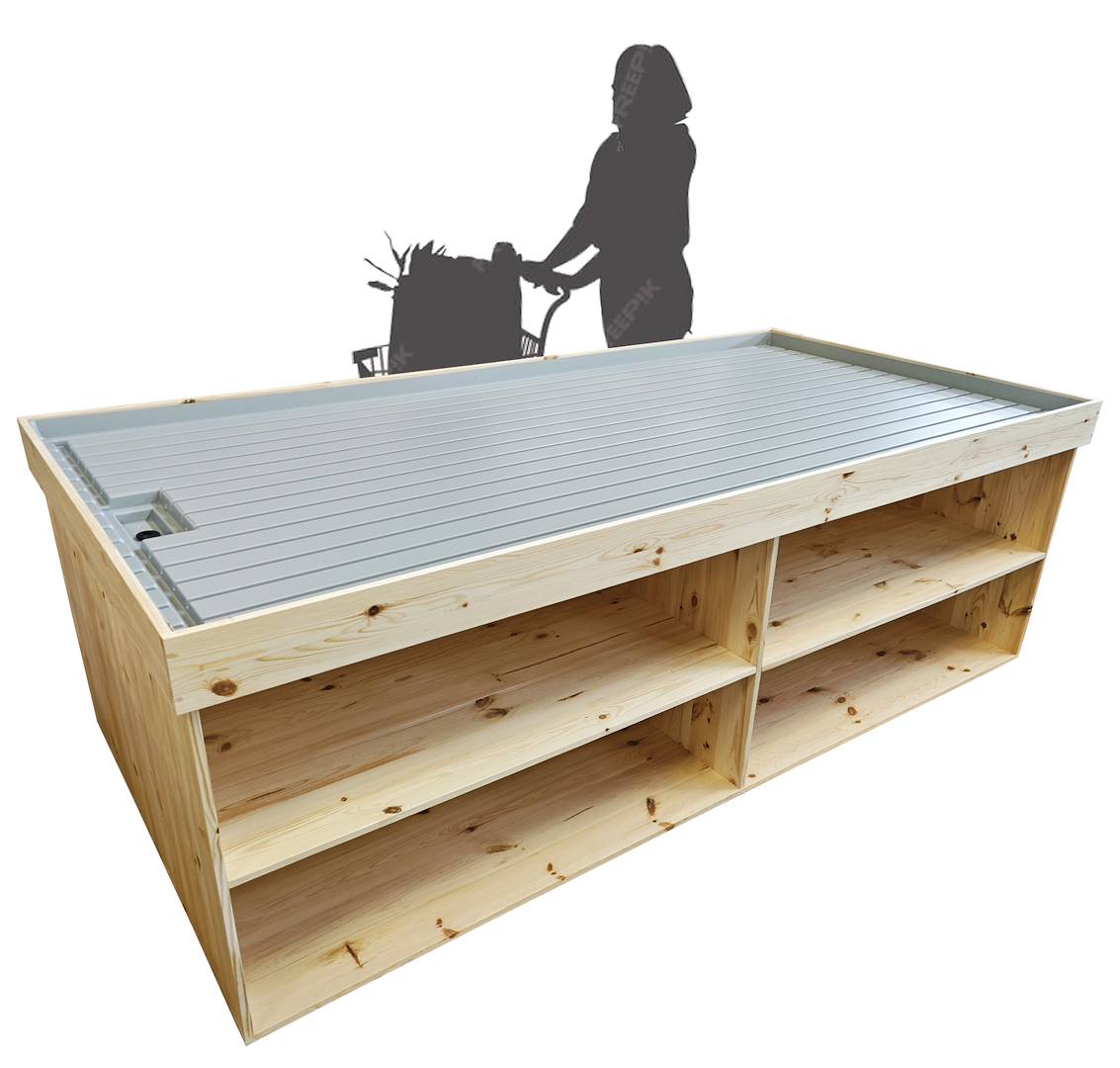 Podio de madera, Dimensión: 120 x 250 cm, Altura: h 80 cm, Paquete: 1 pieza