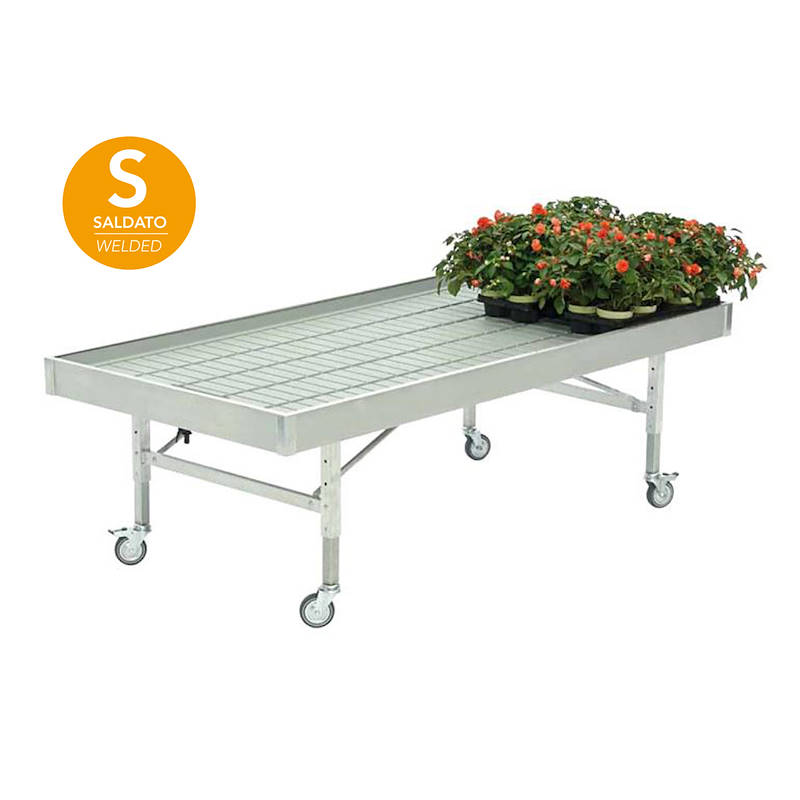 Table en aluminium soudeée sur roues pivotantes