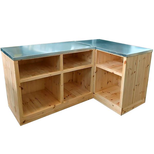 Mostrador de madera natural y superficie de chapa metálica galvanizada