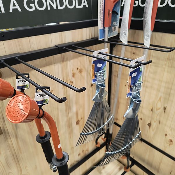 Góndola de madera natural con perfil de hierro negro, 360 x 120 x h 150 cm