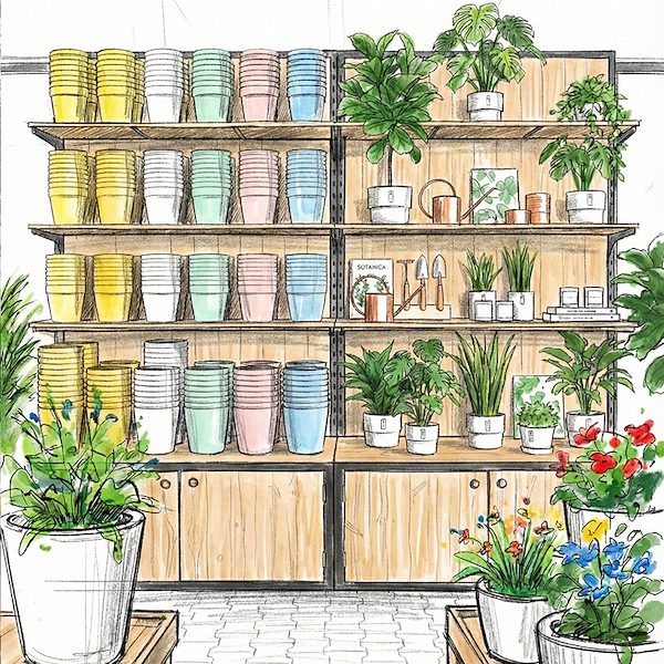 Shelving unit with natural wood boxes and black-painted iron frame
