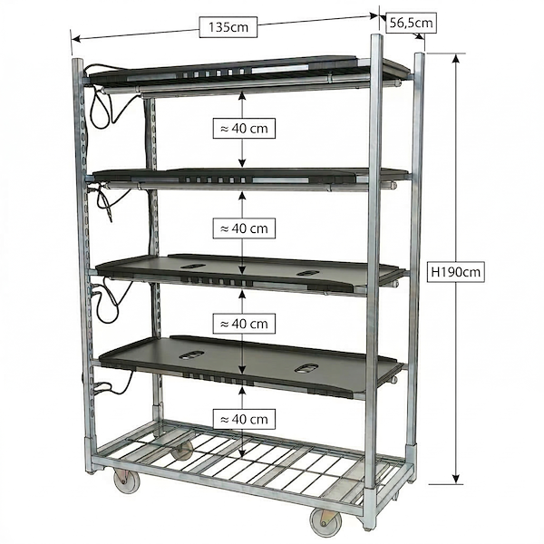 Carro de rejilla 1350 con luces LED de germinación TUBE WHITE PAR