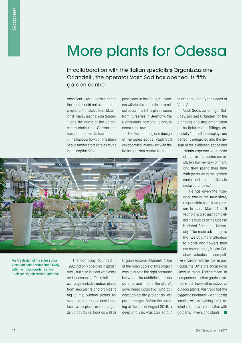 Sobre DIY International el Centro Jardineria Vash Sad diseñado y realizado por Organizzazione Orlandelli